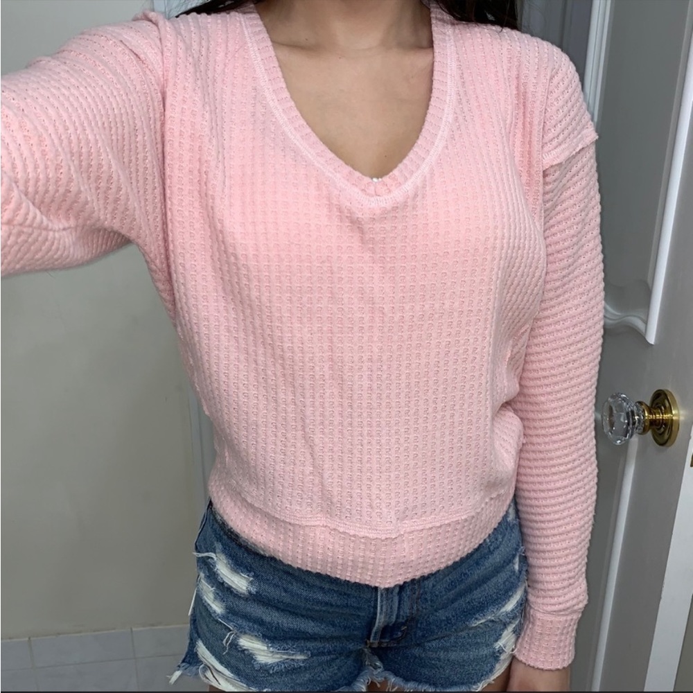 Abercrombie & Fitch Pink Waffle V-neck Sweater